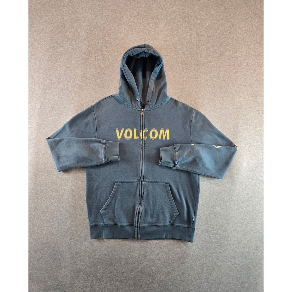 Volcom Hoodie Mens Large Blue Distressed Skater Full Zip Y2K Style Sweatshirt